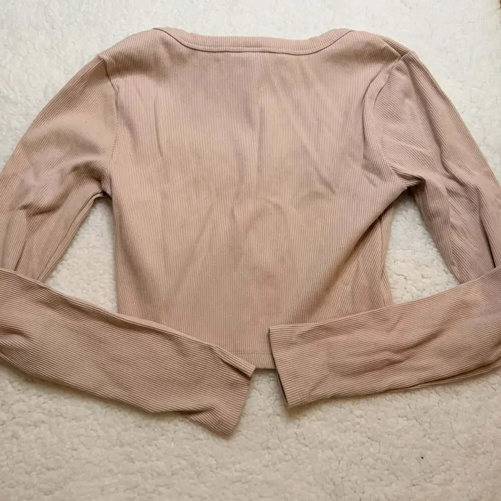 Victoria's Secret Long Sleeve Corset Top Size S/P Beige Ribbed